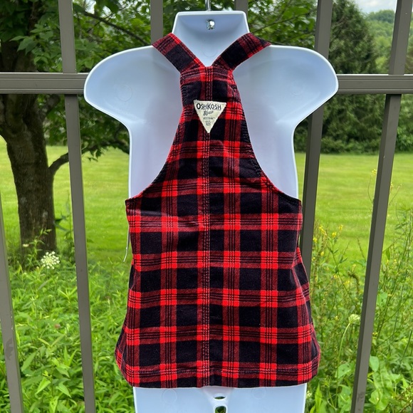 NWT Oshkosh Red & Black Plaid Velvet Overall Vestbak Jumper Dress Size 24M - Picture 4 of 11